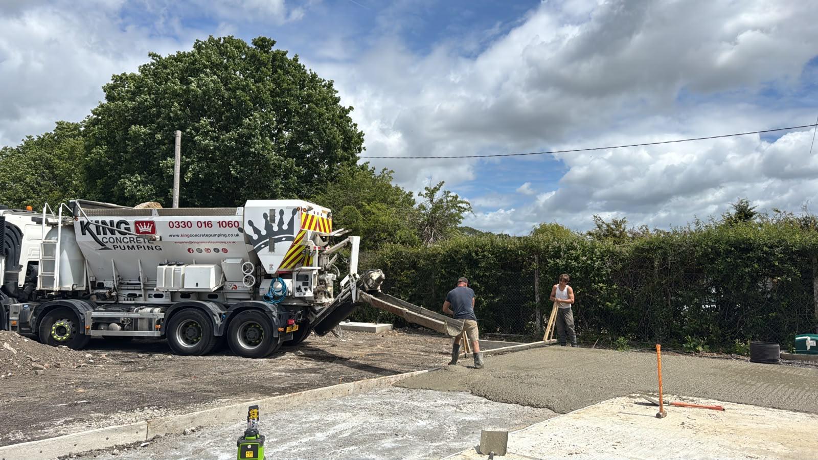 Volumetric concrete mixer on a commercial site